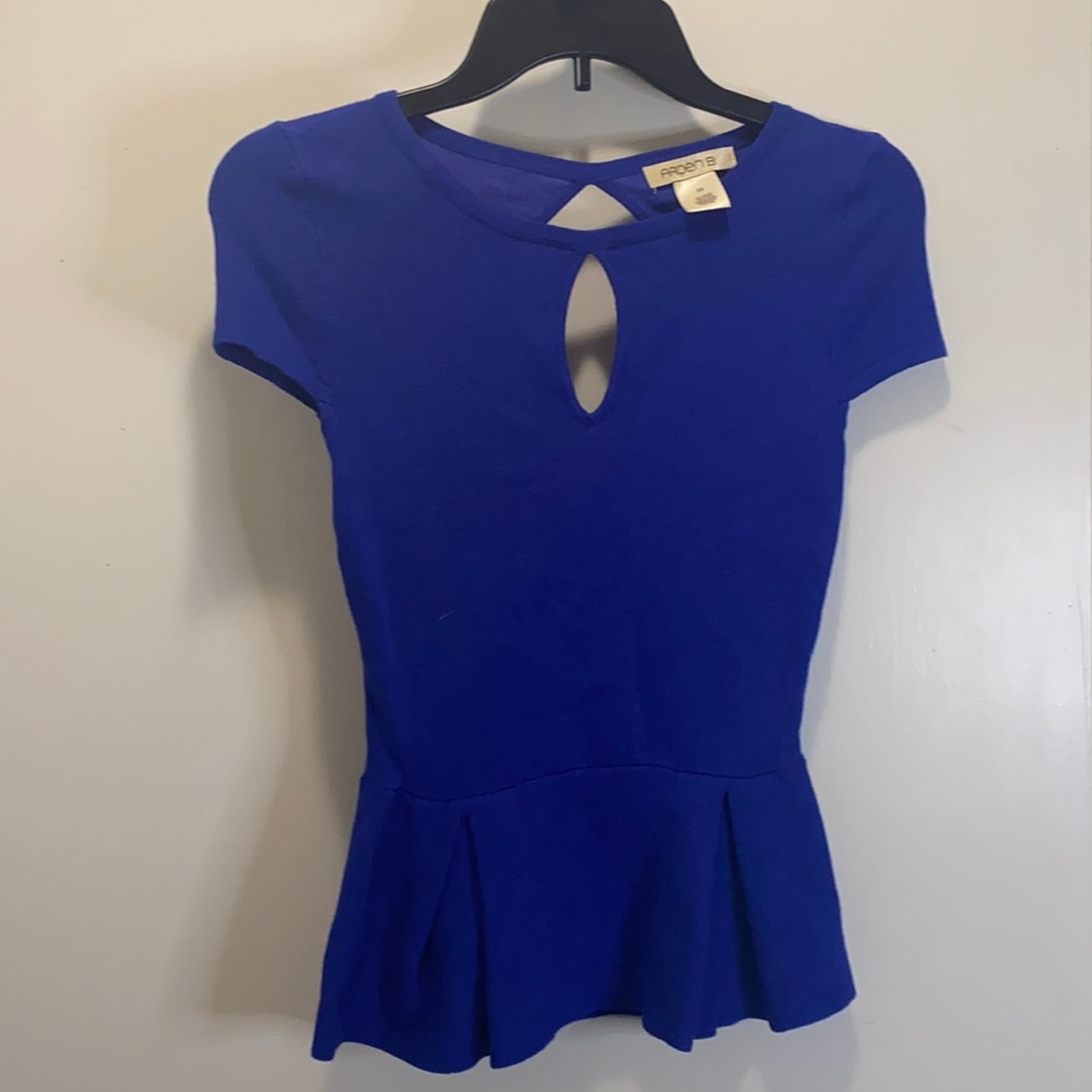 Royal Blue peplum blouse with keyhole on chest and open back, super soft!